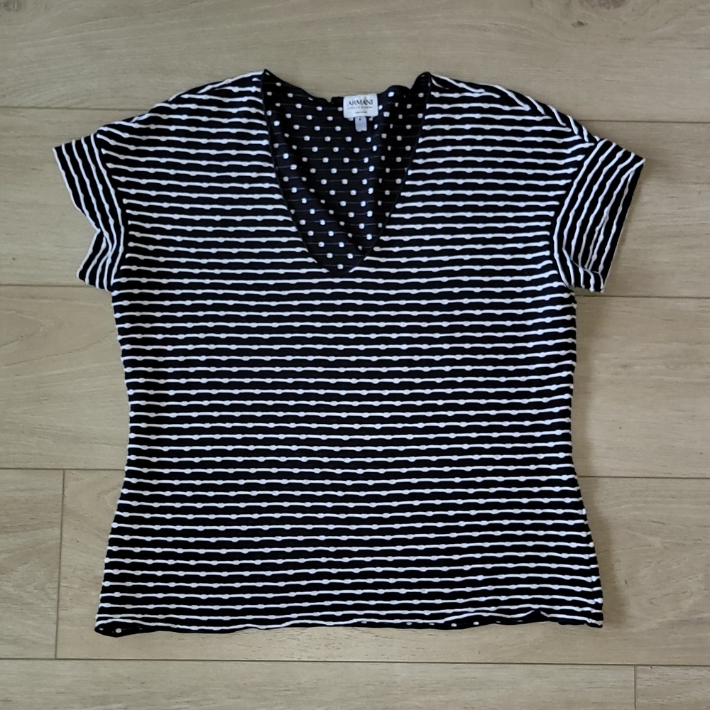 ARMANI Collezioni Women's Black and White Striped Top 8 M